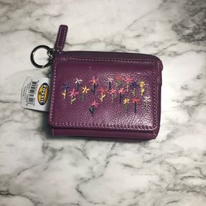 Fossil leather wallet purple flowers